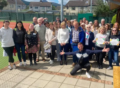 Learners and tutors with certificates at the end of their first term at the County Wicklow Lawn Tennis Club